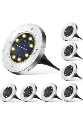 Solar Güneş Enerjili 8 Ledli Kazıklı Çim Zemin Bahçe Aydınlatma 3 W Gün Işığı Sarı Led (1 ADET) Image 0