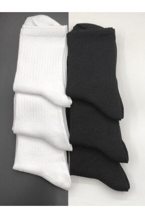 6 Lı Siyah Beyaz Unisex Antrenman Spor Tenis Futbol Basketbol Koşu Çorap Seti Image 0