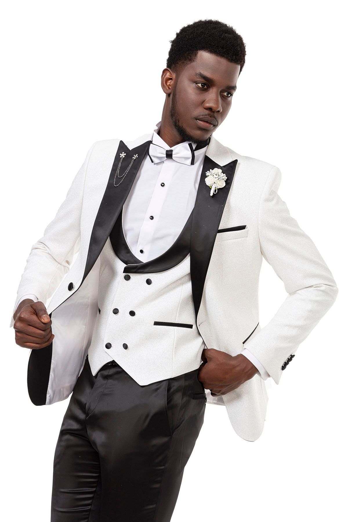 MEHMET EMİN TEKE Men's Wear Slimfit Damatlık 3'lü Takım Met Dt 003 Beyaz