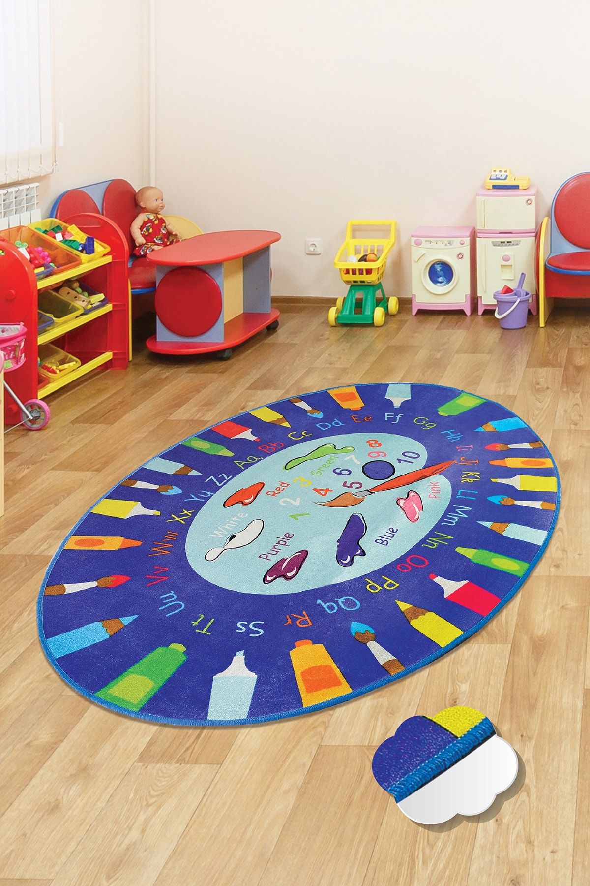 Chilai Home Palette Mavi Çocuk Halısı Djt Çocuk Ve Bebek Halısı Yıkanabilir ,kaymaz Taban Leke Tutmaz