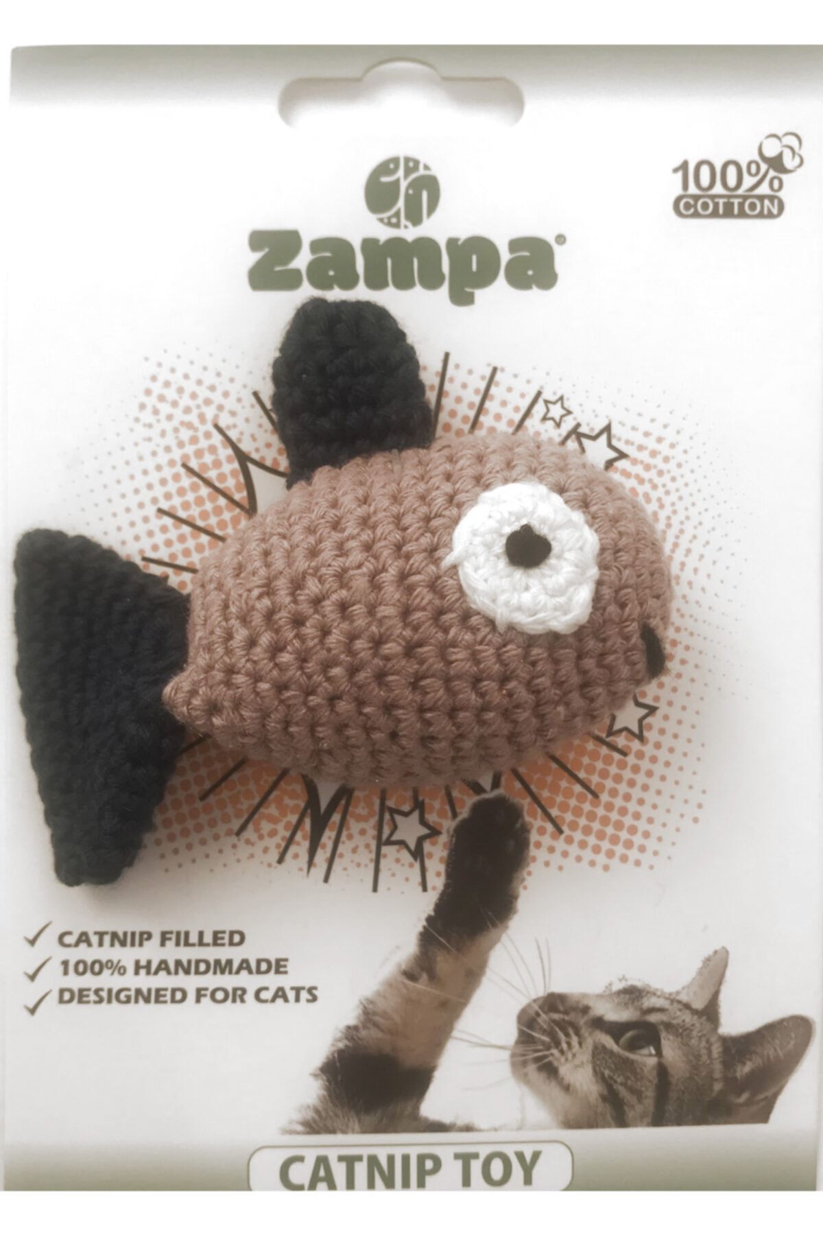 Zampa Örgü Balık Catnipli Zilli Kedi Oyuncağı