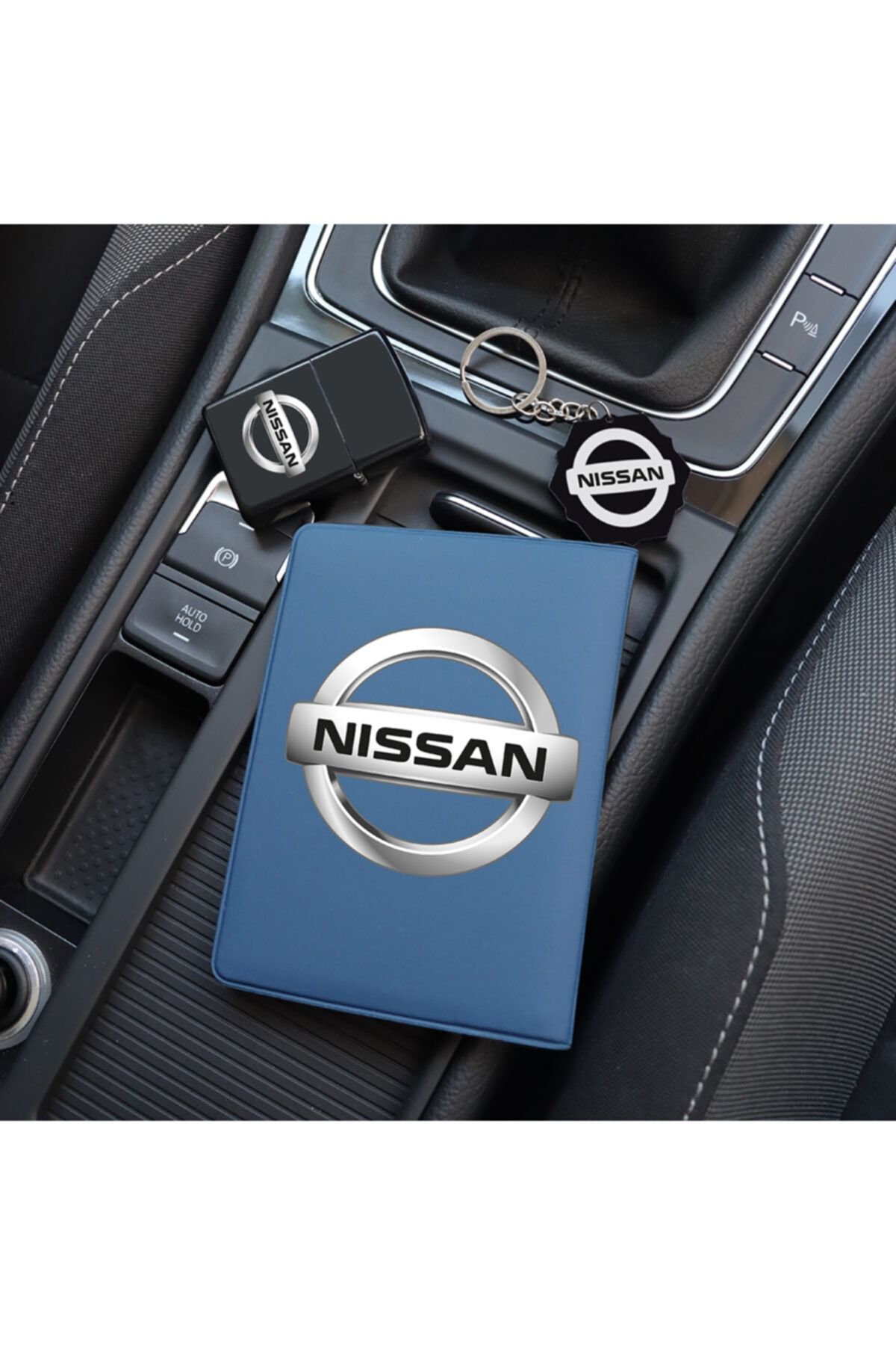 MaveraShop Özel Tasarım Nissan Logolu Lacivert Ruhsat Kılıfı, Çakmak Ve Anahtarlık