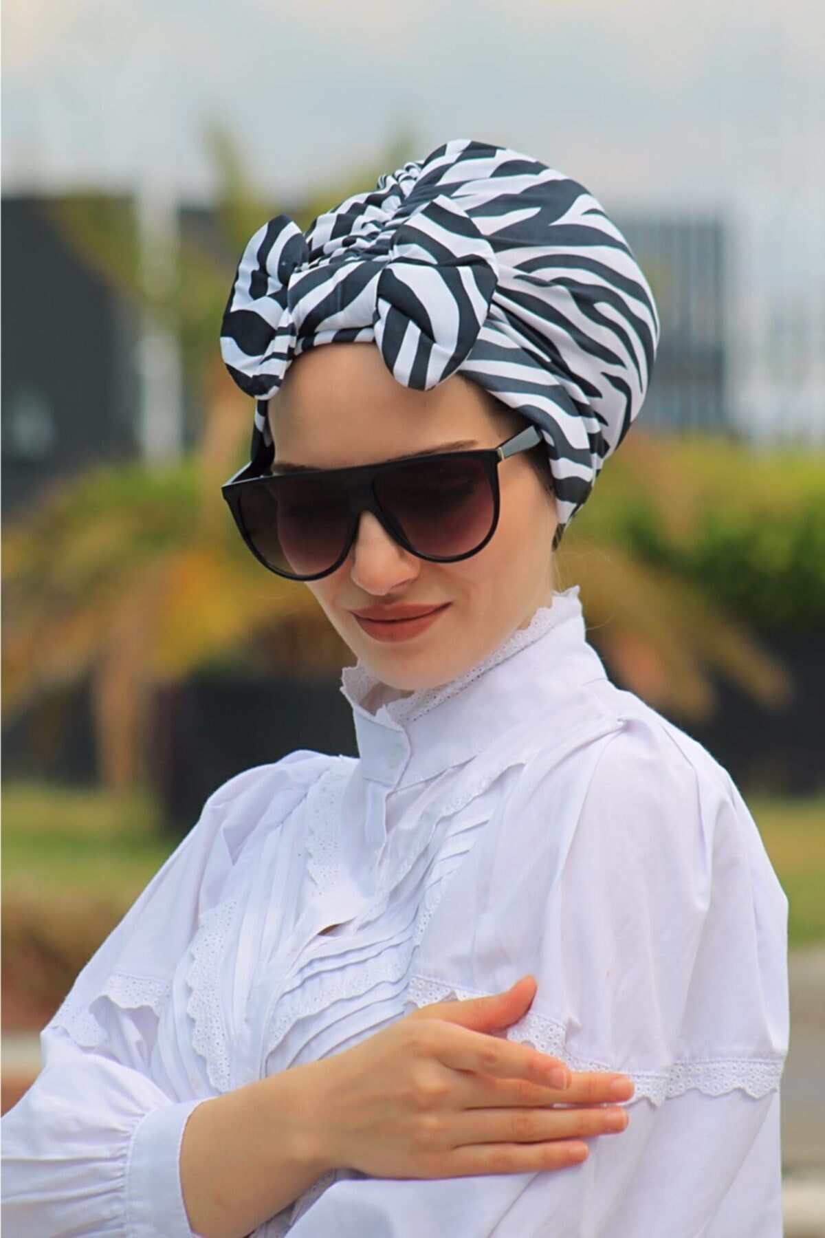 Zehra Hazır Havuz Tesettür Giyim Desenli Fiyonklu Çift Taraflı Bone Zebra Desen (kadın Tesettür Giyim)