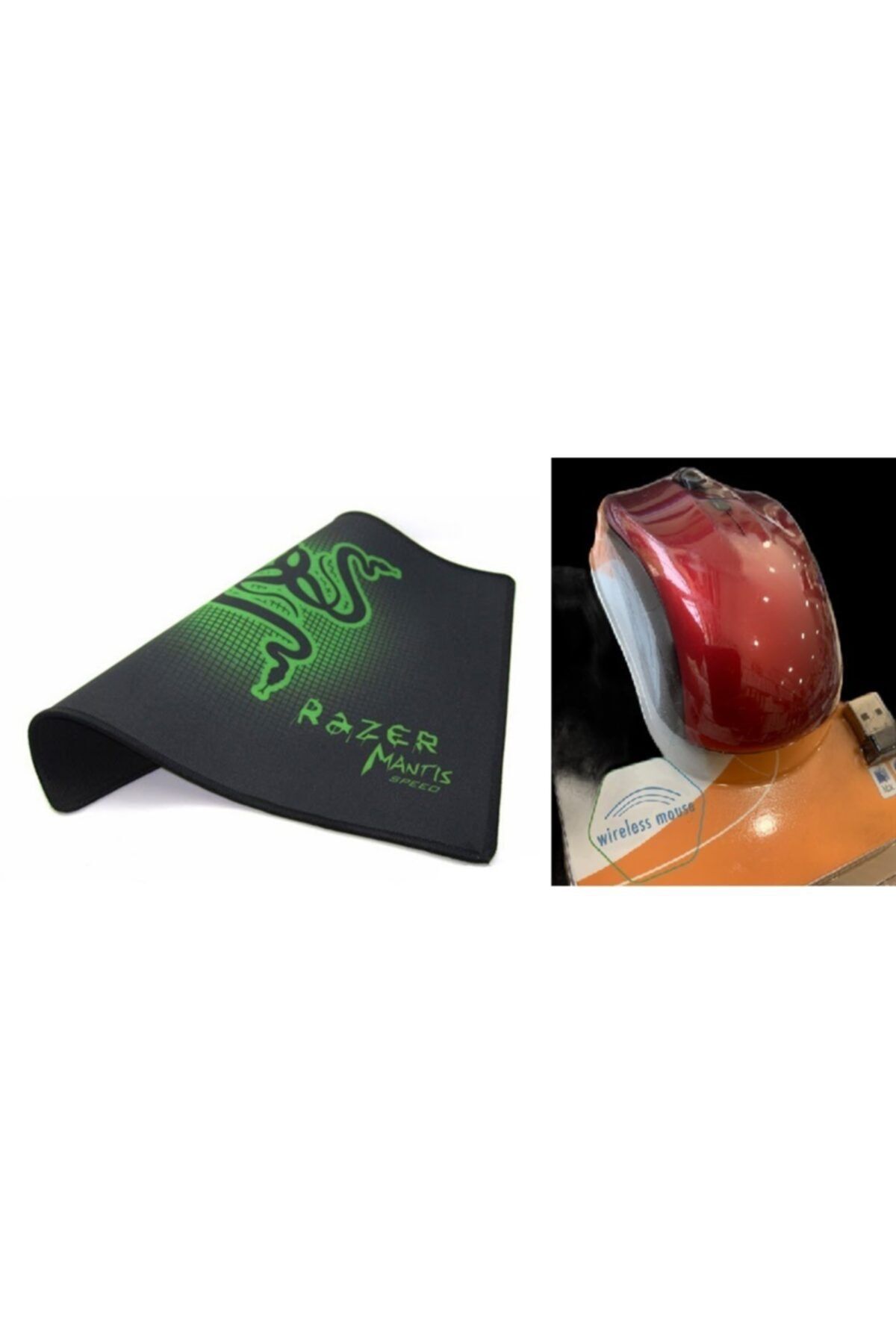 ATAEXPRESS Kaliteli Razer Oyuncu Mause Pad Kaydırmaz Mausepad 25cm + Kablosuz Wireless Mouse 2li Kırmızı