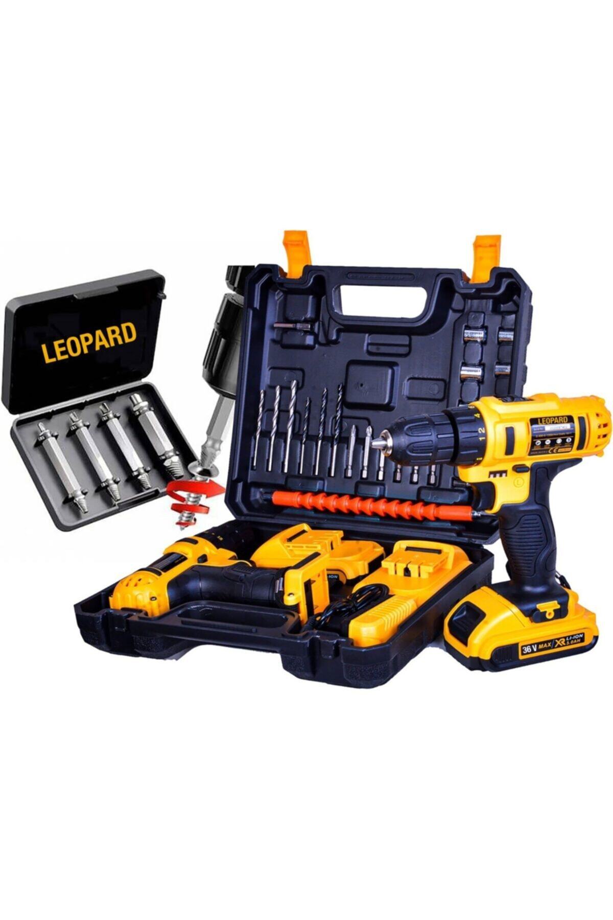 Leopard Pro 36v 5ah Çift Lion Akülü Darbeli Şarjlı Vidalama Matkap 30 Pcs Setli