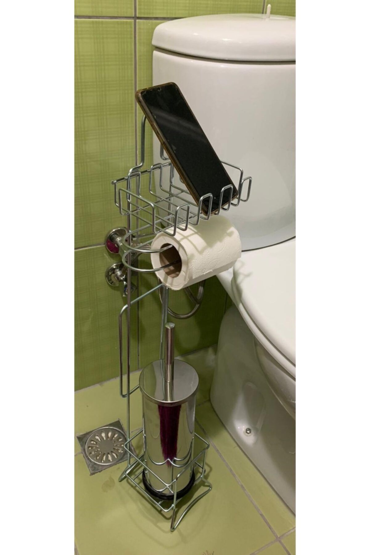 RENKYAPI Metal Gri Ayaklı Tuvalet Kağıtlığı Wc Kağıtlık Paslanmaz Yedekli Tuvalet Kağıtlığı + Wc Fırçalı Set