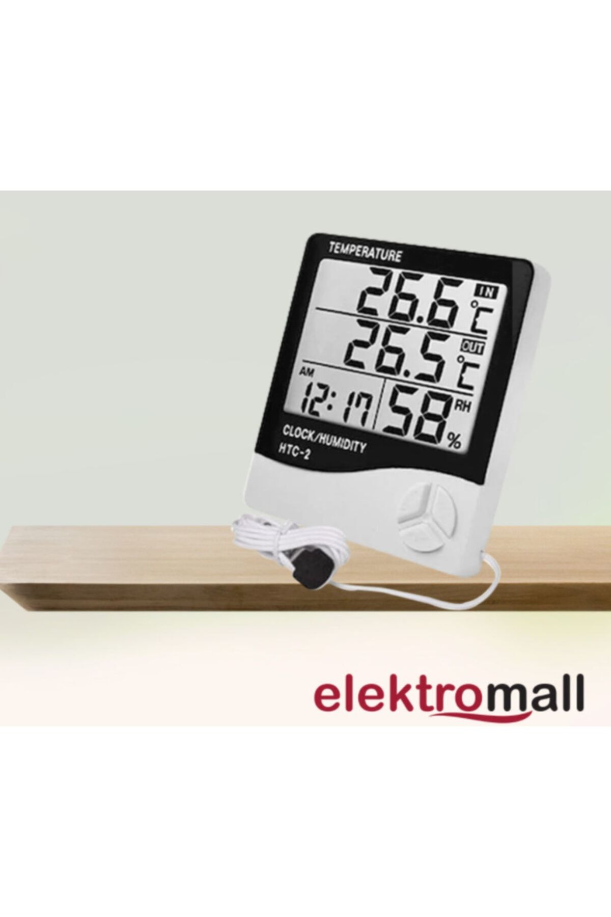 ELEKTROMALL Htc-2 Dijital Termometre Saat Nem Ve Sıcaklık Ölçer Iç Dış Mekan
