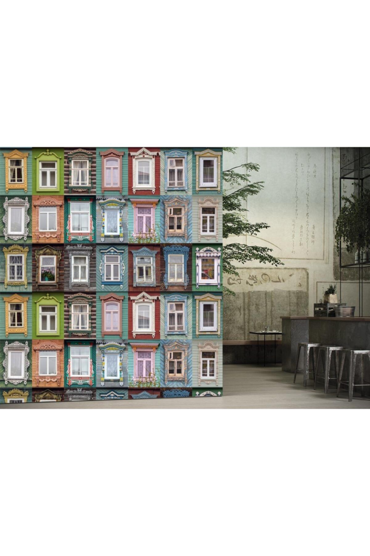 Renkli Duvarlar Renkli Pencere Cafe Bar Duvar Kağıdı 4.00x2.30