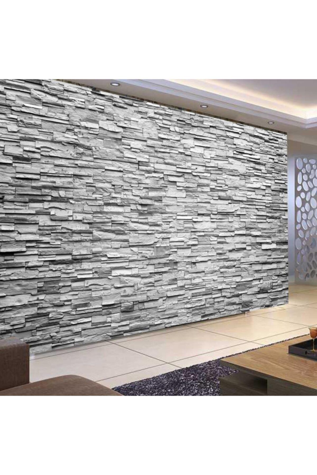 Renkli Duvarlar Gri Doğal Kırık Taş Duvar Kağıdı 5.00x2.70