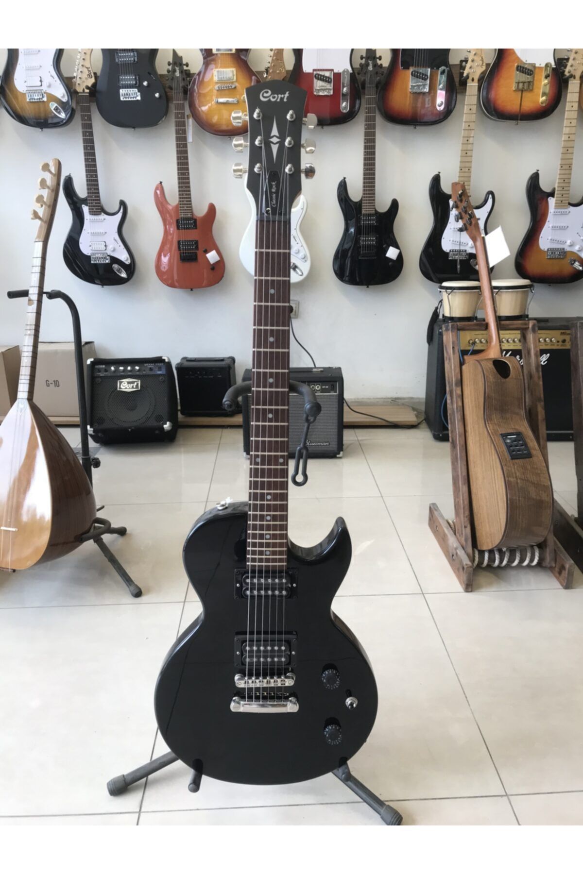 CORT Cr50 Elektro Gitar, Siyah, Powersound Pslp-1f +kılıf+pena+askı Kayışı+jak Kablosu