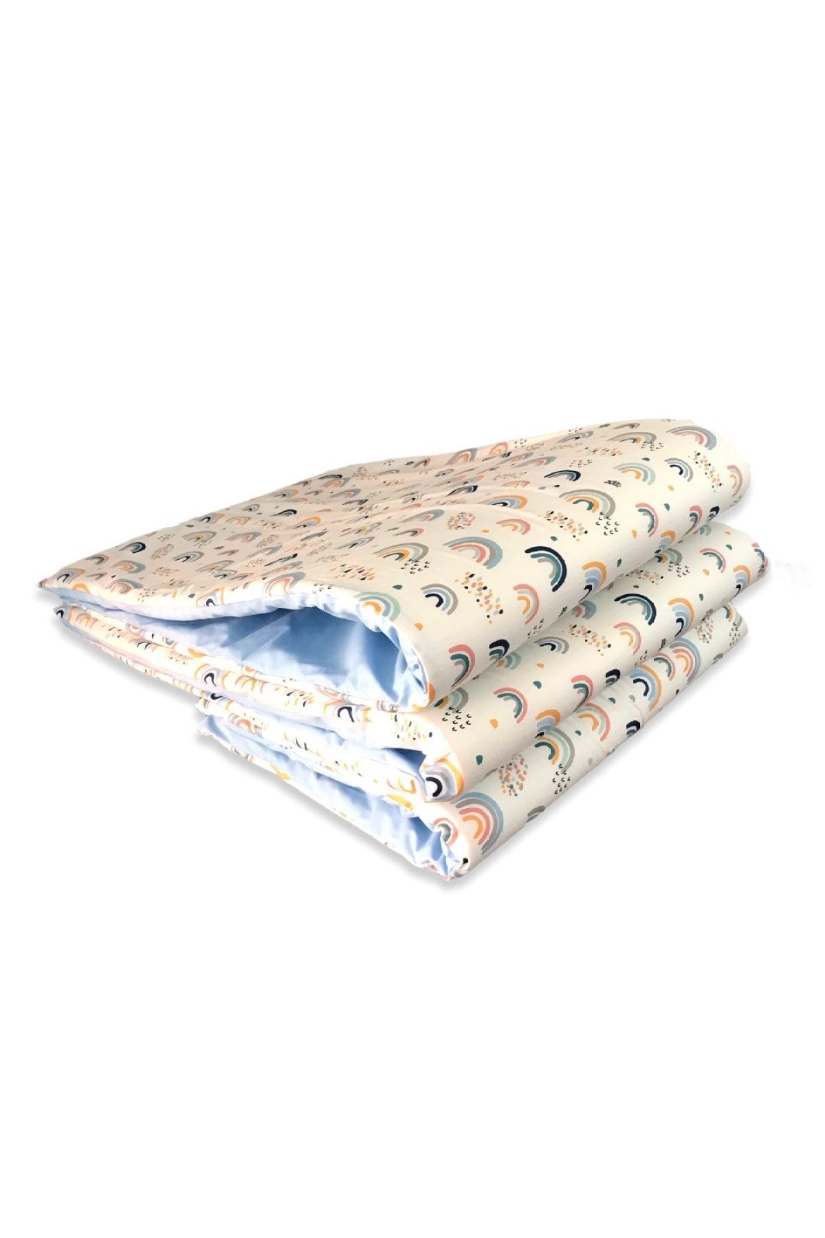 Bebek Özel Çocuk Beşik Kenar Koruma Bumper Montessori (3 Parça) Gökkuşağı Mavi 80x180