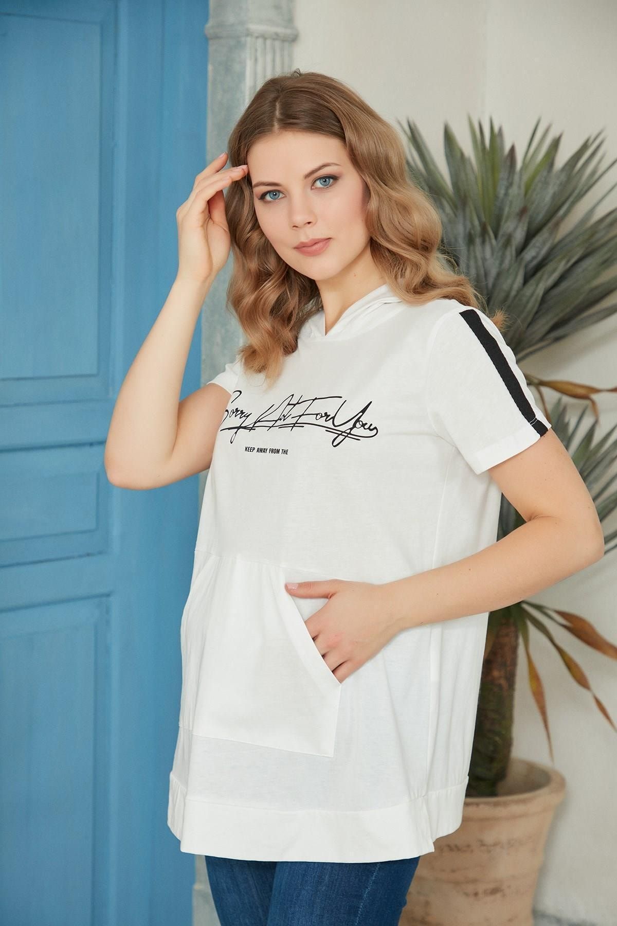 Işşıl O7148-pamuk Kapişonlu Kısa Kol Hamile Sweatshirt