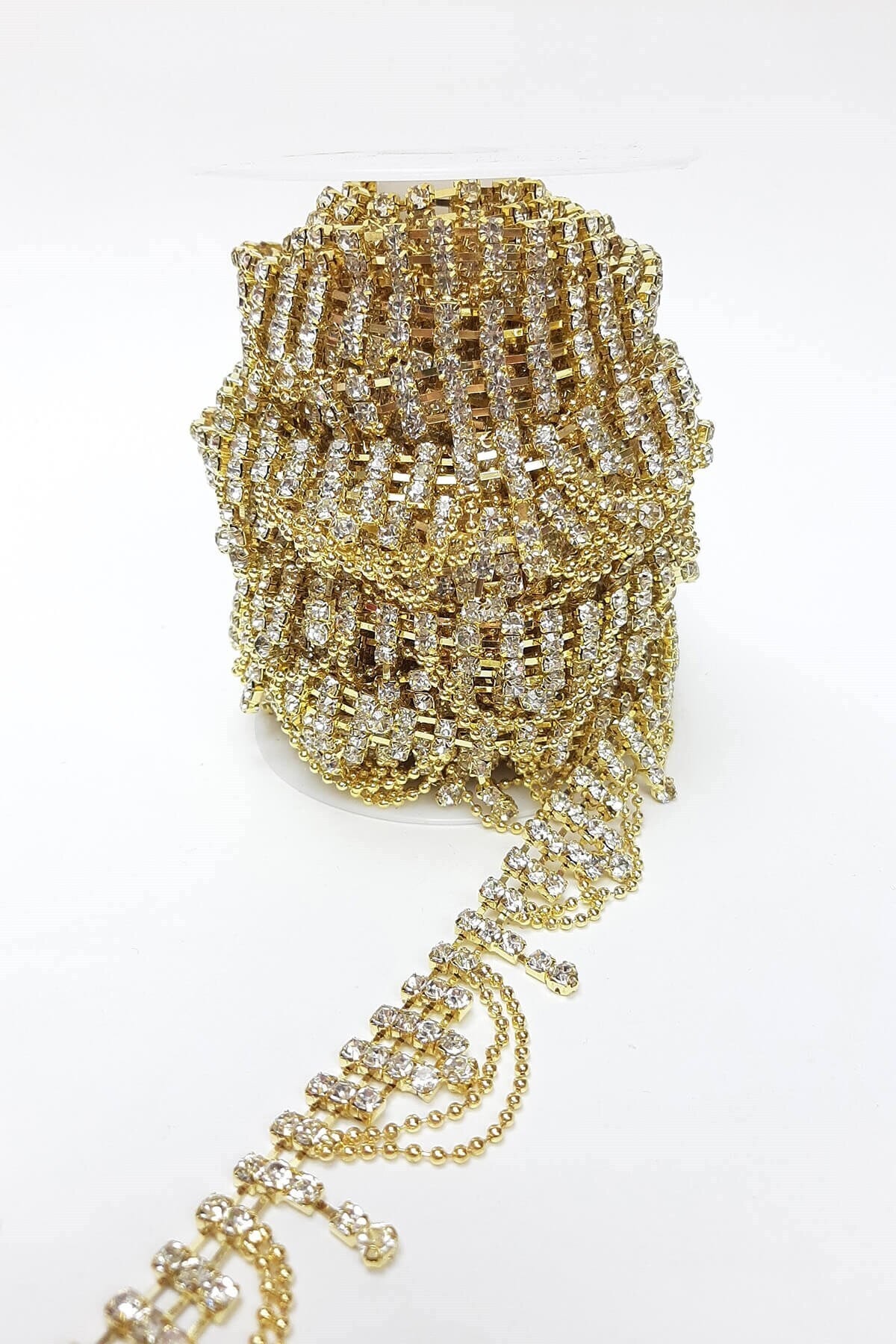 Hayalperest boncuk Gold Renk Zincirli Taşlı Püsküllü Şerit Taş