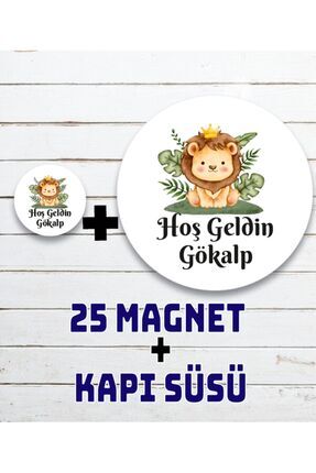 ASLAN Figürlü Bebek Çocuk Doğum Günü Ahşap Magnet Image 0