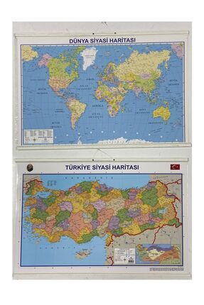 Türkiye & Dünya Haritası 35x50 Cm Çıtalı Öğrenci Boy Image 0