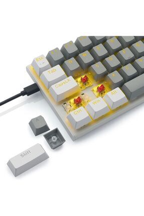 Z-11 Mini 60% Mekanik Gaming Mini Huano Red Switch Klavye (BEYAZ, GRİ, TURUNCU TUŞLAR) Ingilizce Image 0