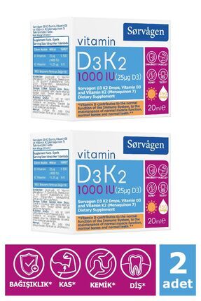 Vitamin D3k2 Damla 20 ml (1000 IU)(ALMANYA MENŞEİLİ D3 VİTAMİNİ)- 2 Adet Image 0