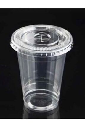 350 Cc Plastik Pet Limonata Milkshake Bardağı Kapakli Düz X Delikli Kapak 50li Image 0
