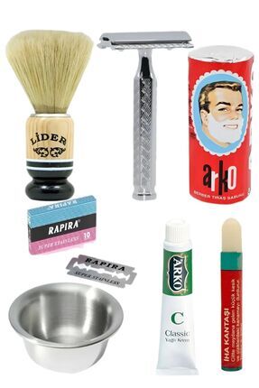 Sakal Tıraş Seti Tıraş Sabun+tıraş Fırçası Ve Makinası+jilet+arko Krem+kan Taşı+köpük Tası Image 0