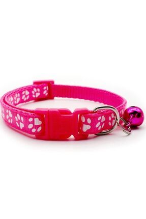 Pati Desenli Pembe Renkli Ayarlanabilir Çıngıraklı Kedi-köpek Boyun Tasması Image 0