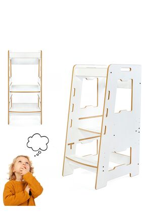 Ahşap 2-6 Yaş Montessori Öğrenme Kulesi Beyaz Image 0