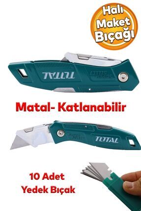 Halı Kesme Maket Bıçağı Falçata Çok Amaçlı Katlanabilir 10 Adet Yedek Bıçaklar Alçıpan Kesim Image 0