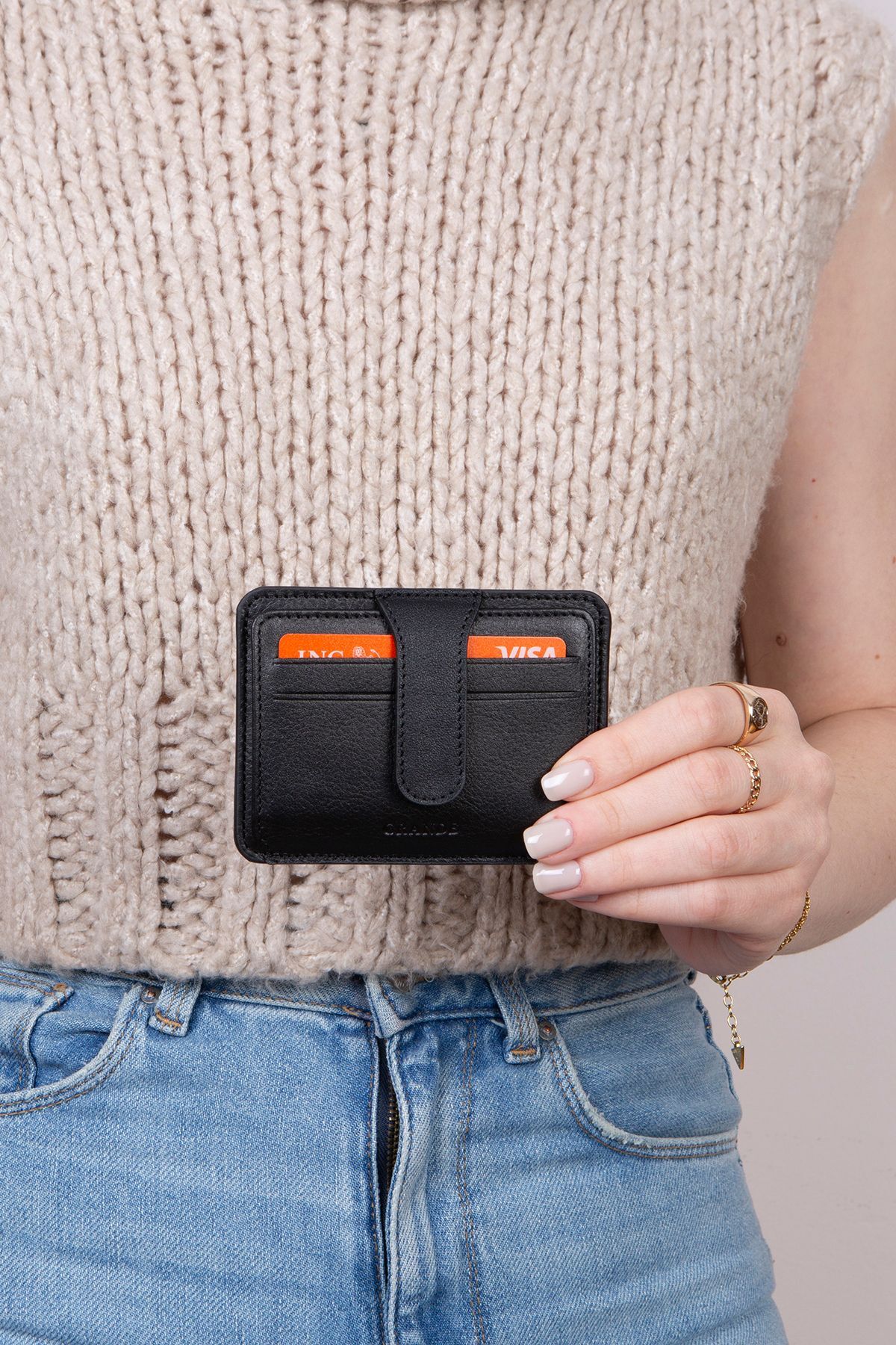 3607 چرم اصل زنانه جا کارتی مردانه کیف پول مشکی