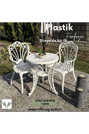 Istanbul Model Ferforje Görünümlü 60 Cm Çap Plastik Masa Ve Sandalye Balkon Takım 2 Sandalye 1 Masa Image 0