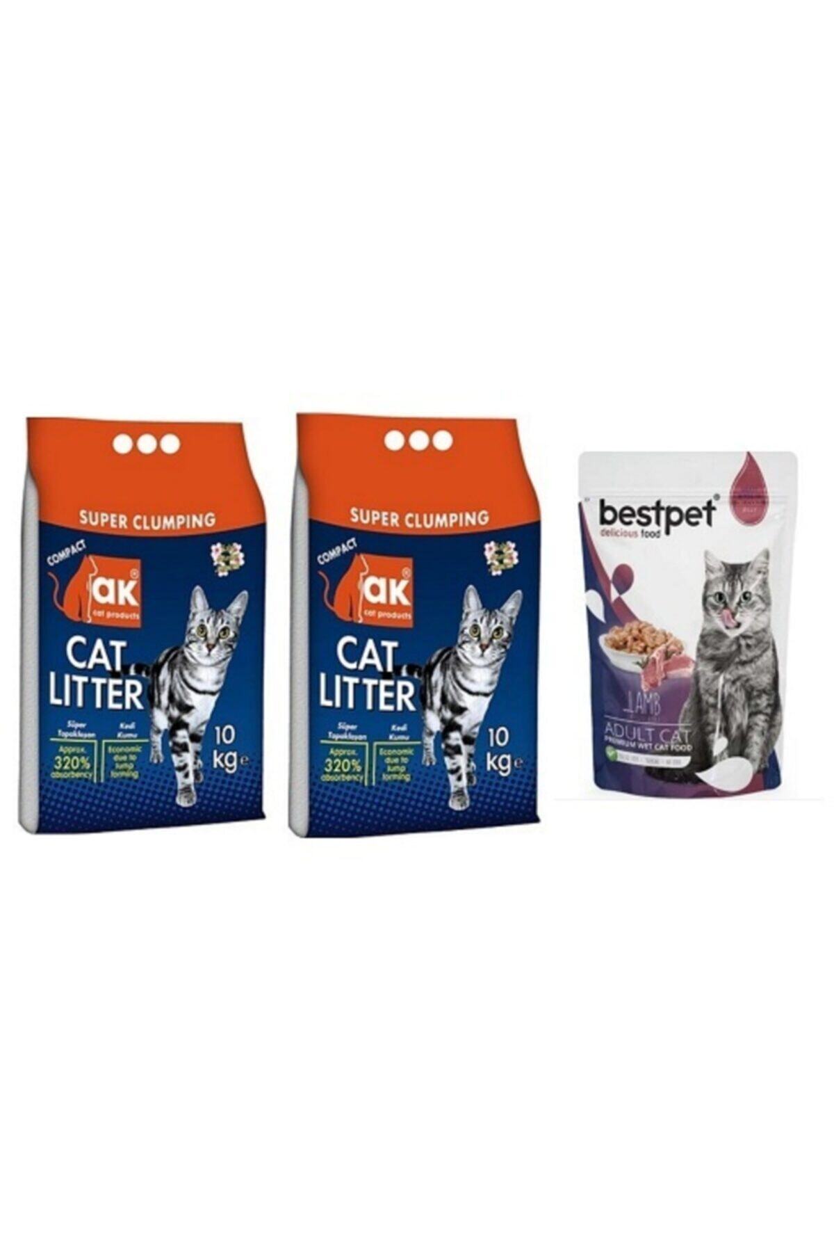 Akkum Bebek Pudralı Kedi Kumu Ince 10 Kg X 2 Adet + Bestpet Kuzulu Pouch Yaşmama