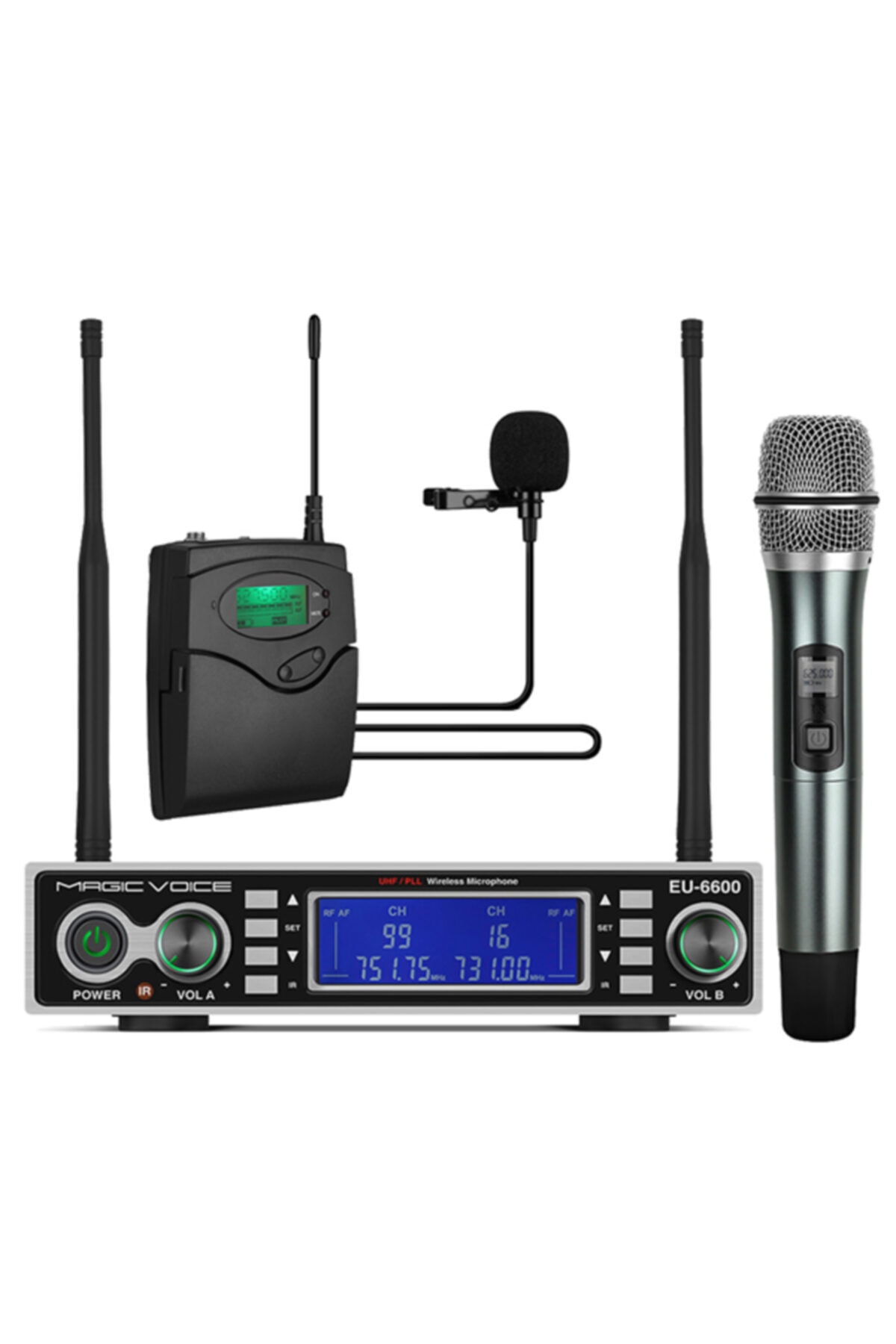 MİRGE Magıcvoıce Mv-1200ye Uhf Çift Tuner 1 El + 1 Yaka Kablosuz Telsiz Mikrofon