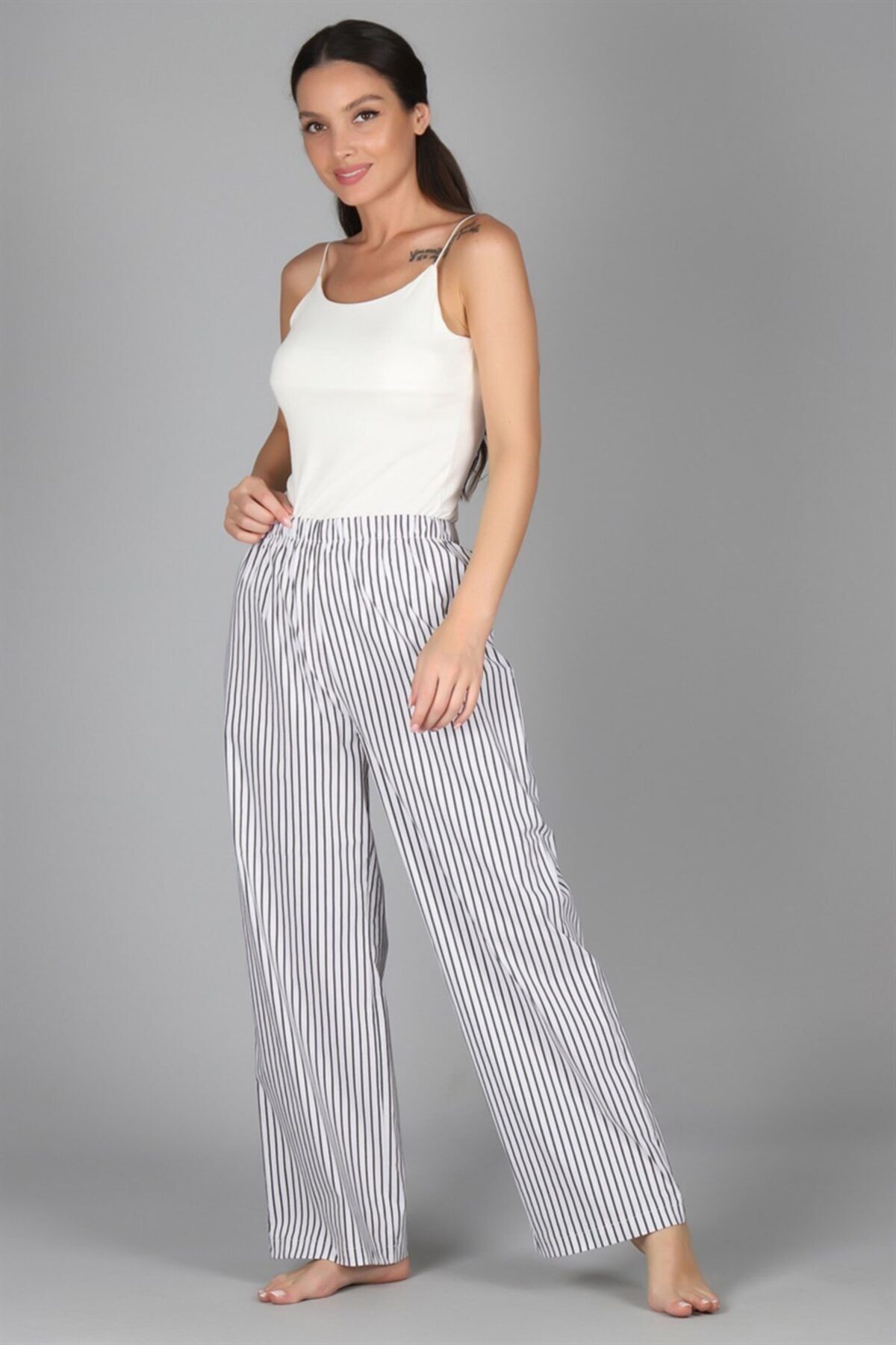 Sweetness Kadın Siyah Çizgili Likralı Pijama Altı