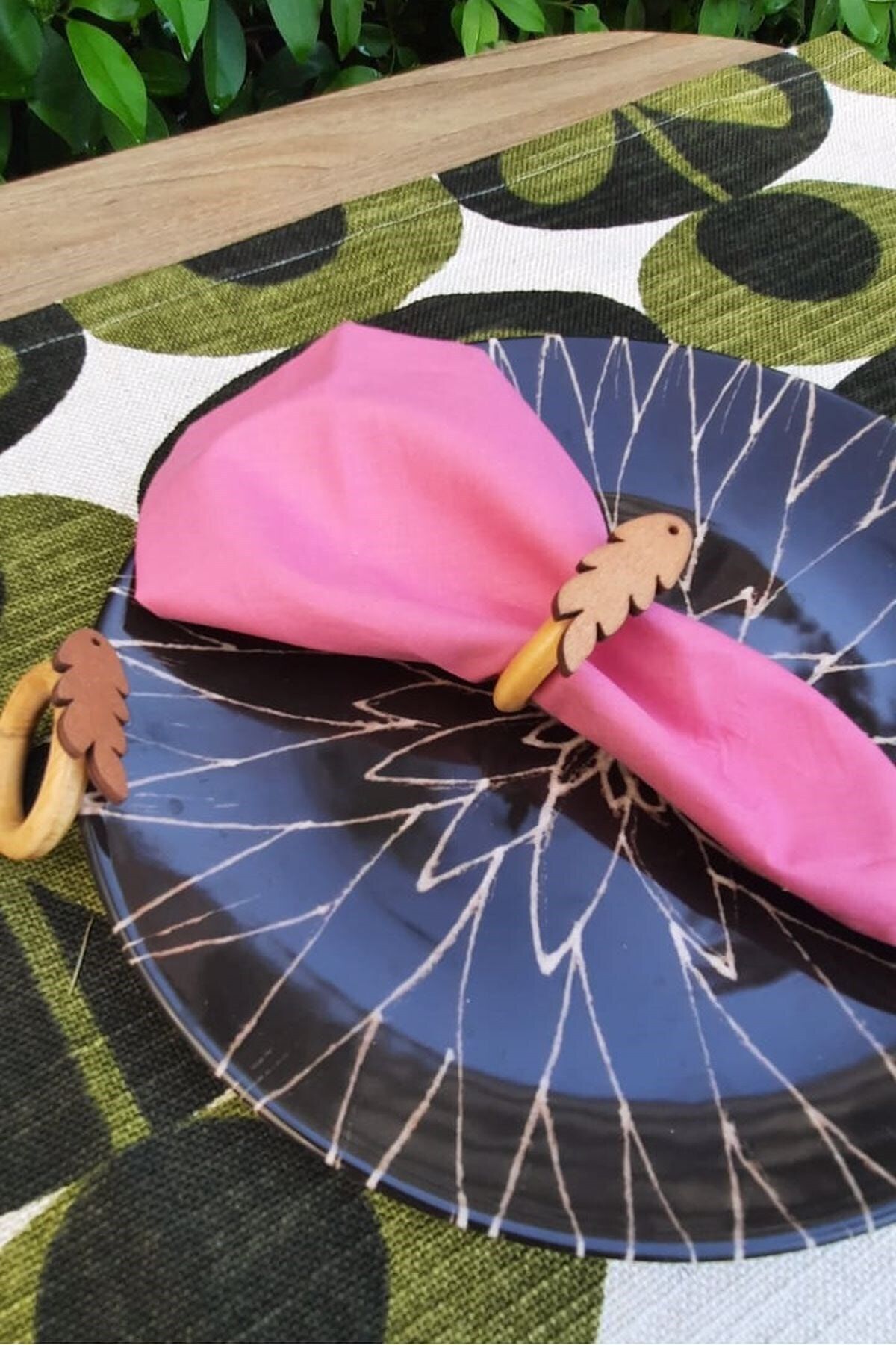 ESanat Evi 6 Adet Ahşap Halkalı Yaprak & Balık Peçete Yüzüğü