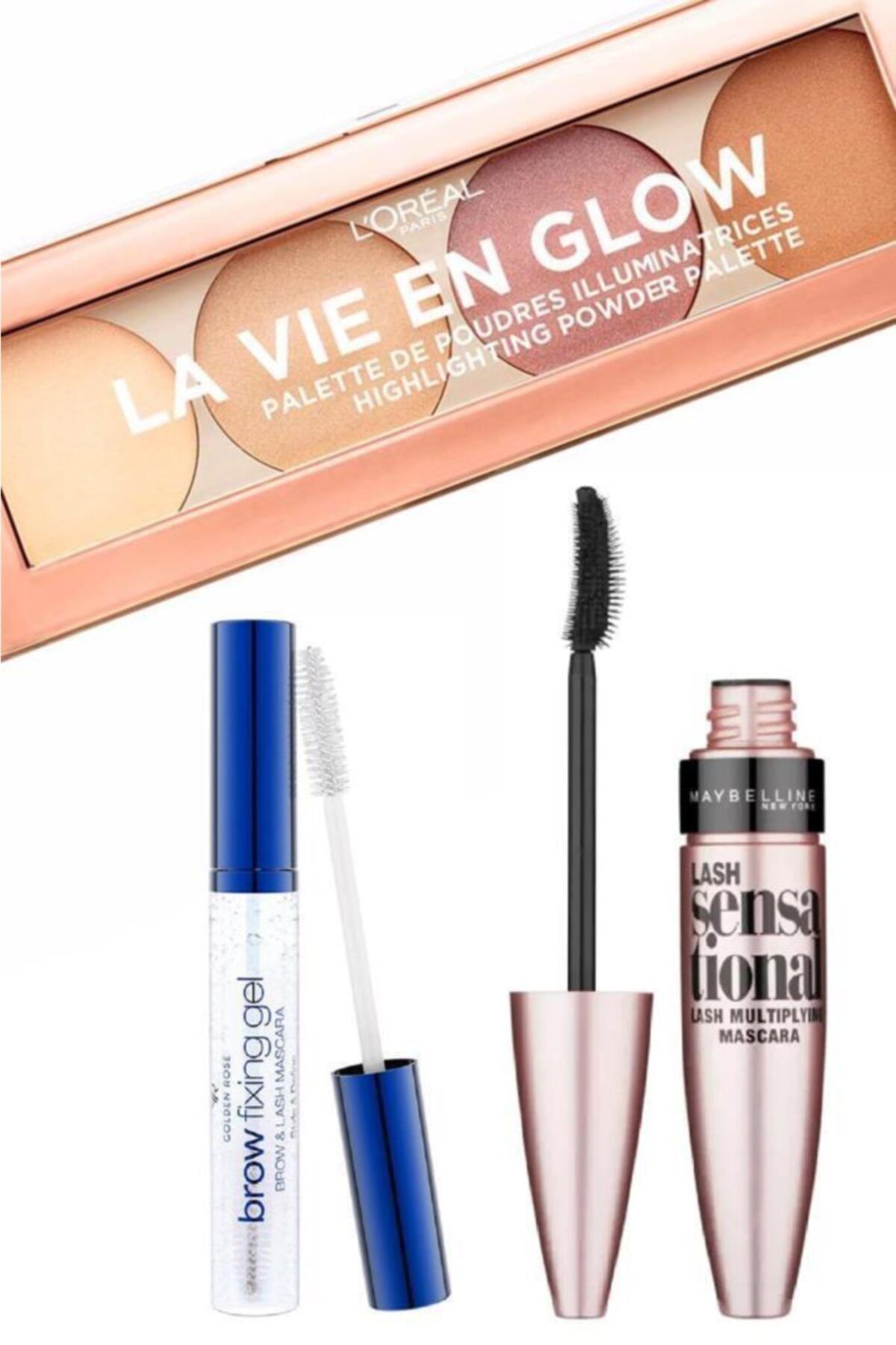 L'Oreal Paris Aydınlatıcı Palet Warm Glow Maskara Kaş Sabitleyici Set