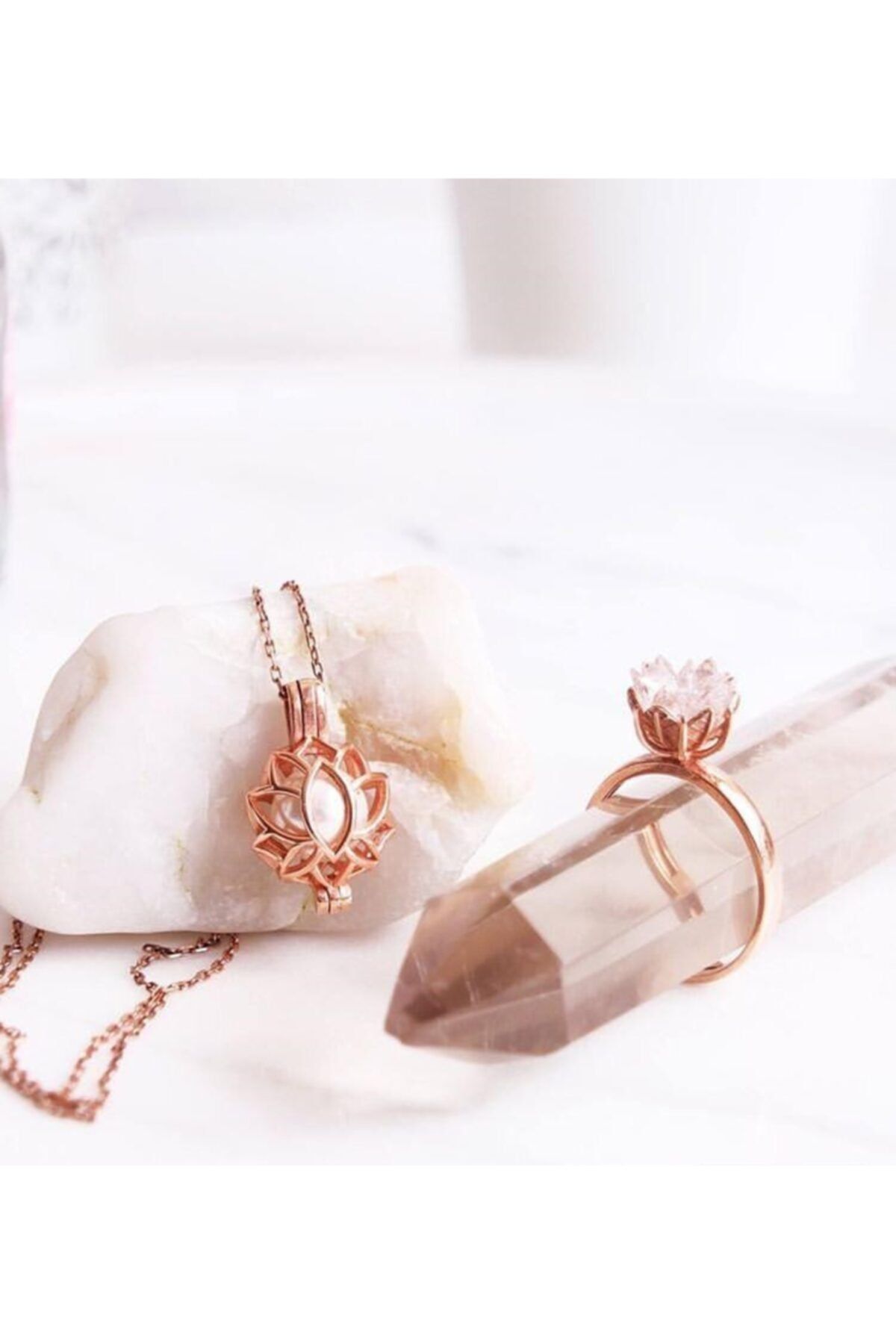 LOTUS JEWELLERY Lotus Çiçeği Kolye Ve Yüzük Seti - 925 Ayar Gümüş