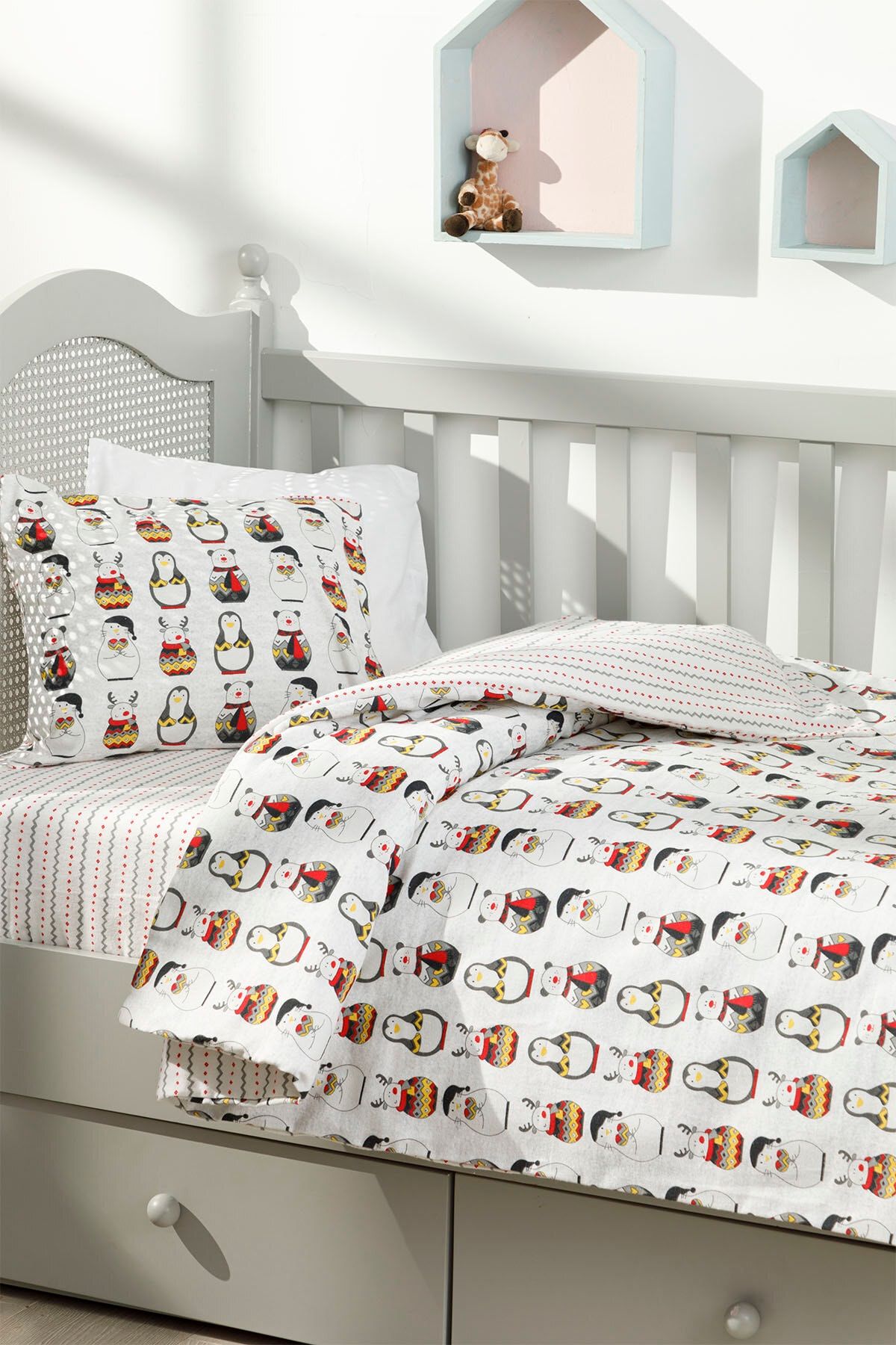 english home penguins flanel bebe nevresim takimi 100x150 cm gri fiyati yorumlari trendyol