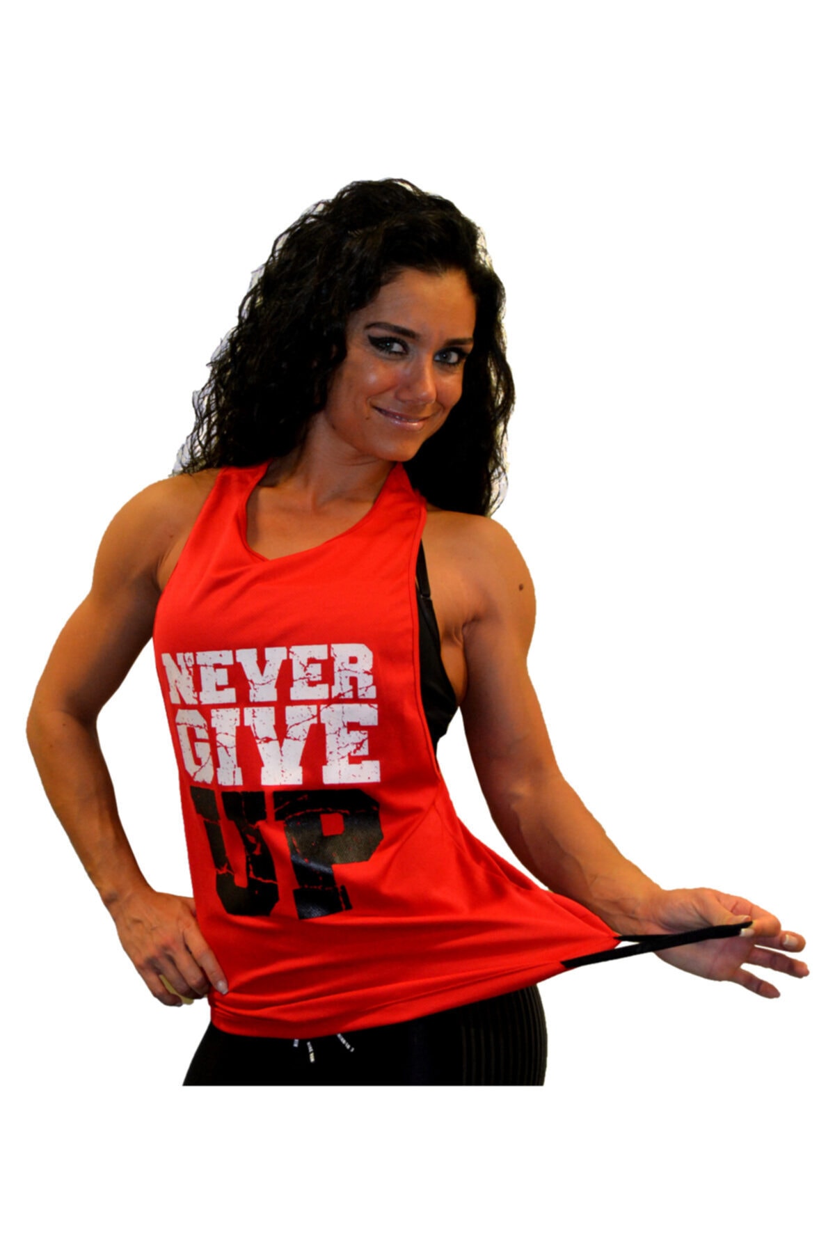 TOROFİT Kadın Kırmızı Never Give Up Fitness Tank Top Sporcu Atleti