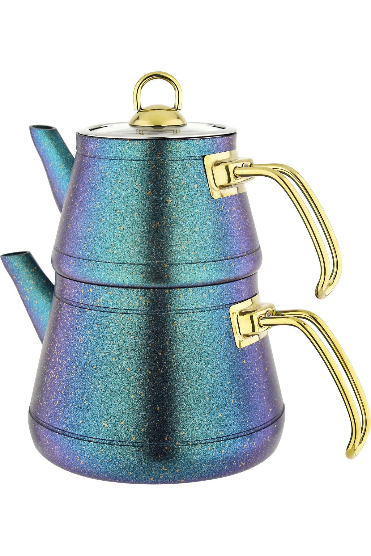Lines Piramit Galaxy Orta Boy Granit Çaydanlık Altın Metal Kulp