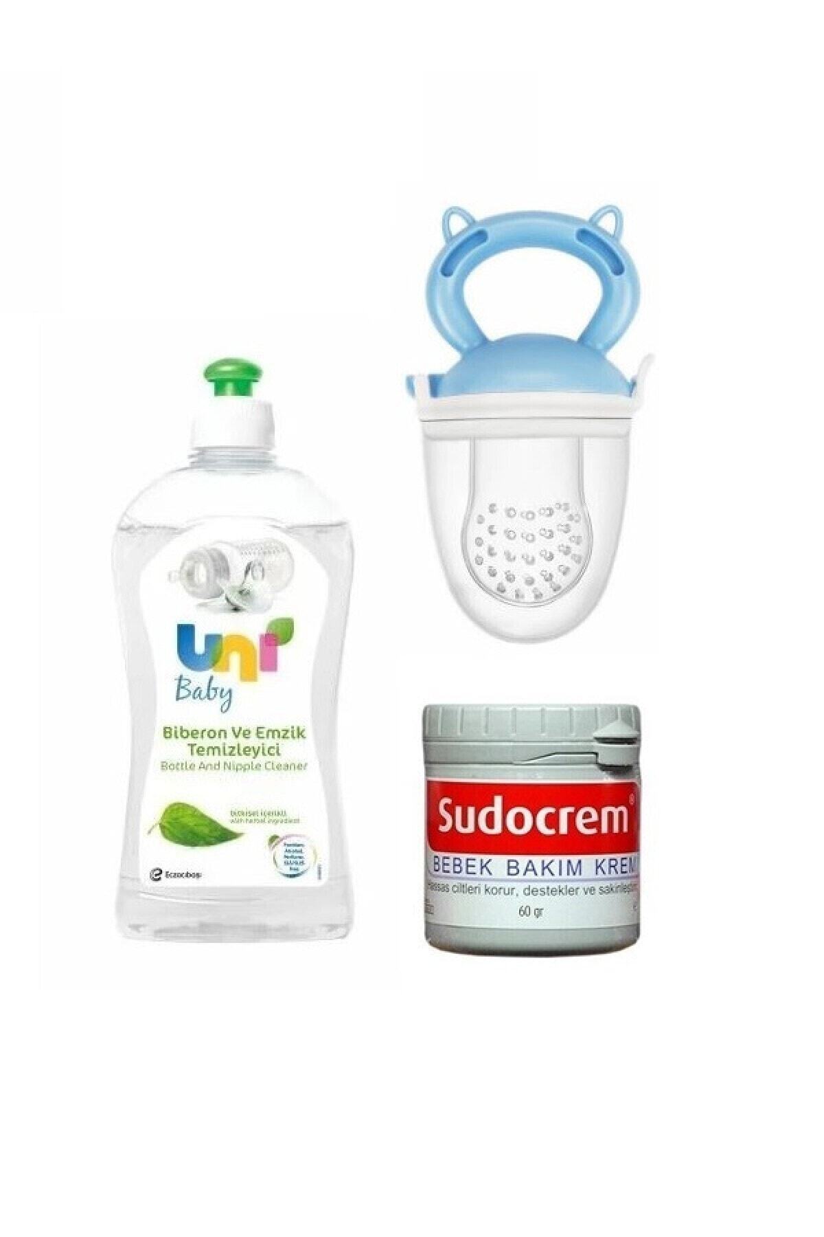 Uni Baby Biberon Emzik Temizleyici 500 Ml+hem Yetişkinler Hem Bebekler Için Krem+meyve Süzgeci Mavi
