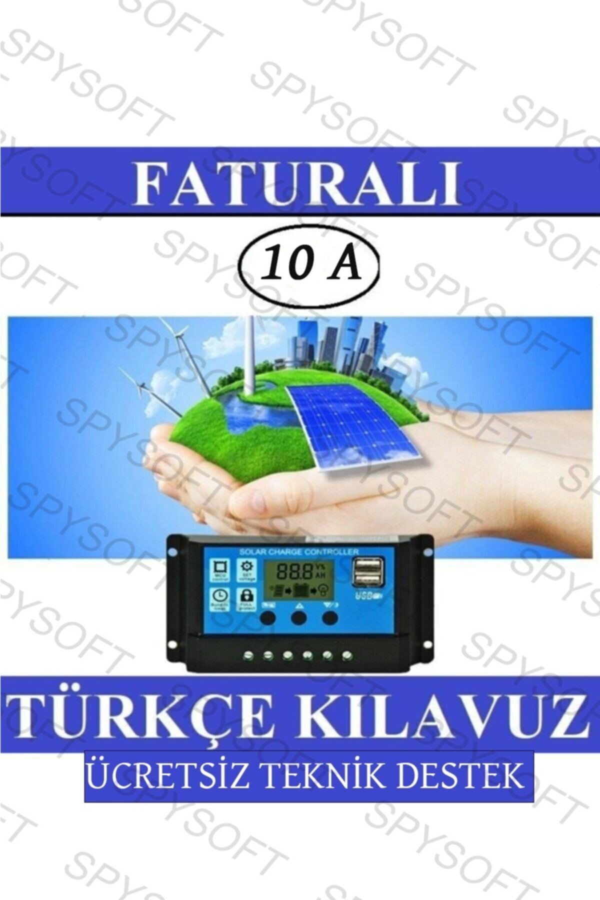 SpySoft 10a Dijital Solar Şarj Akü Kontrol Paneli Güneş Enerjisi 2 Usb 10a-slr
