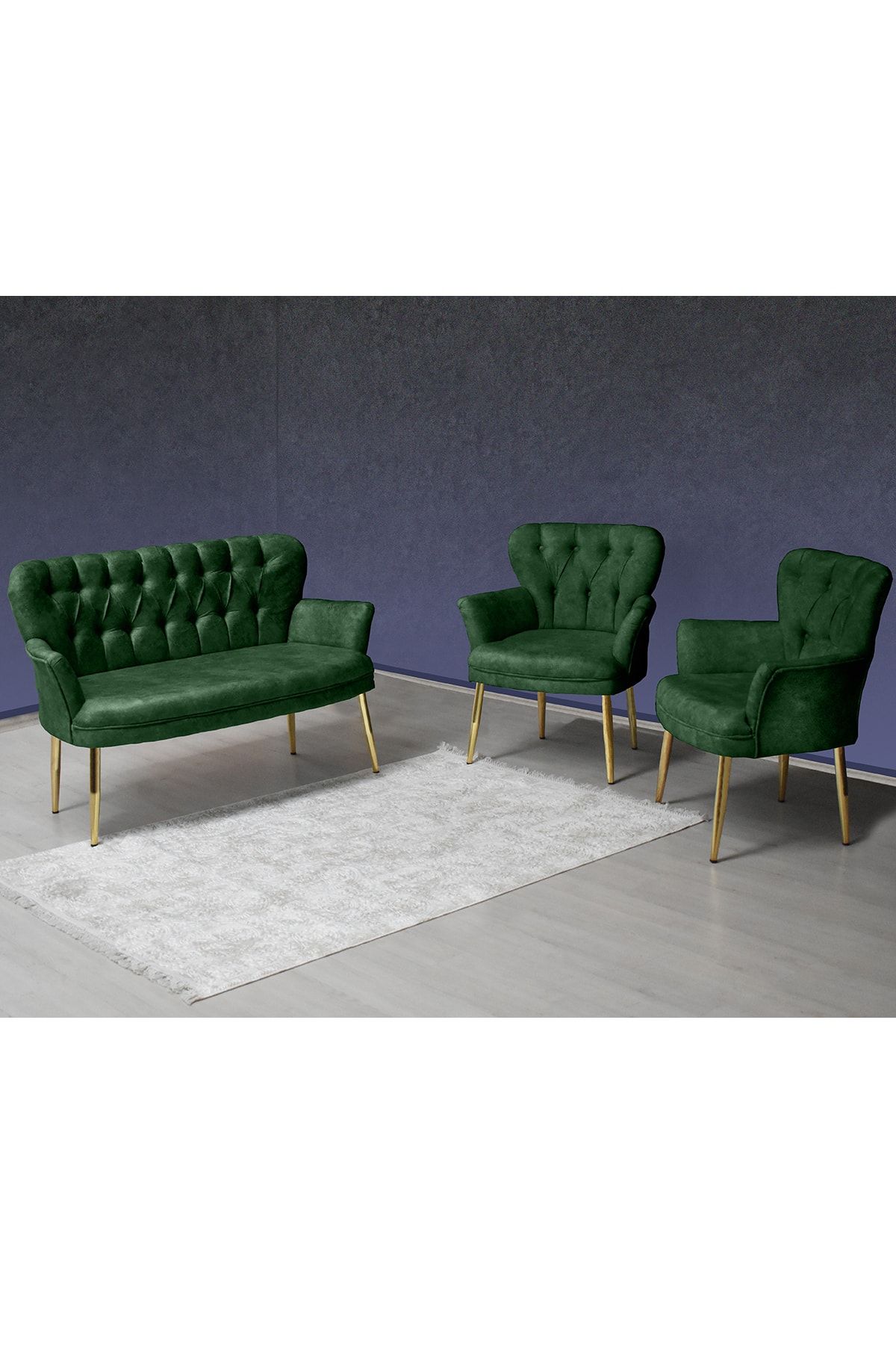 VIANEM Kollu Çay Seti 2+1+1 Balkon Ofis Cafe Bahçe Koltuk Takımı  Gold Metal Ayak