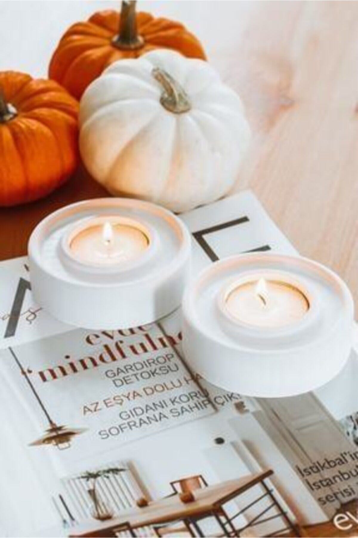 ÖMCTİCARET Circle Beton Sağlam 2'li Tealight Mumluk Takım Set