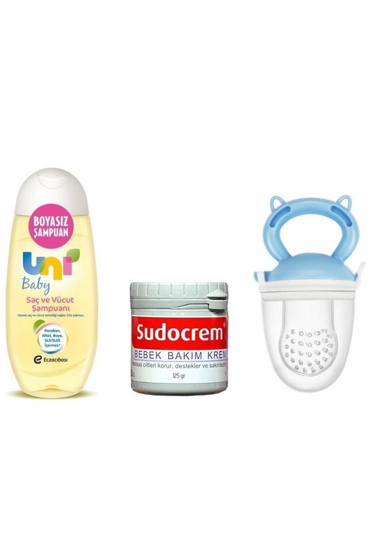 Uni Baby Günlük Kullanıma Uygun Saç ve Vücut Şampuanı 200 ml Sudocrem Bakım Kremi 125 gr Meyve Süzgeci Mavi