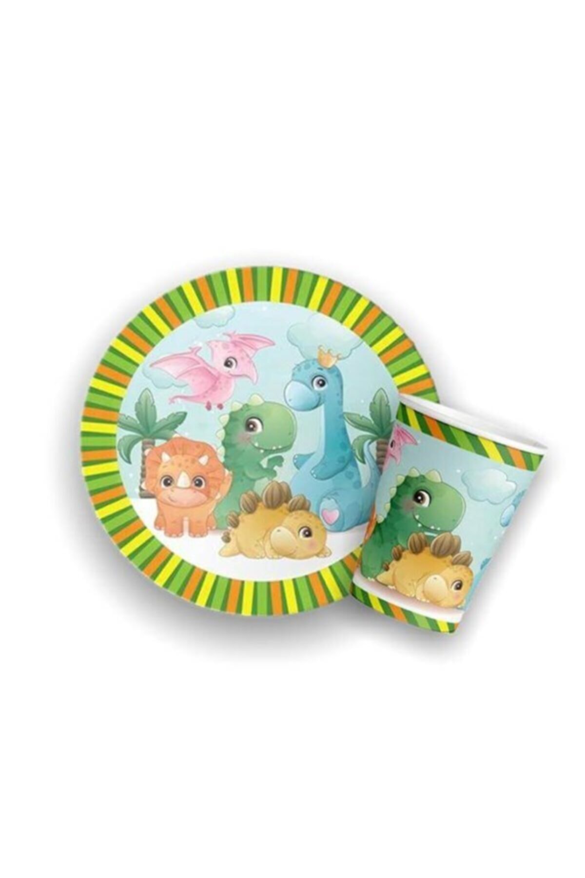 Partifabrik Sevimli Dinozor Temalı Tabak Bardak Set 8 Li
