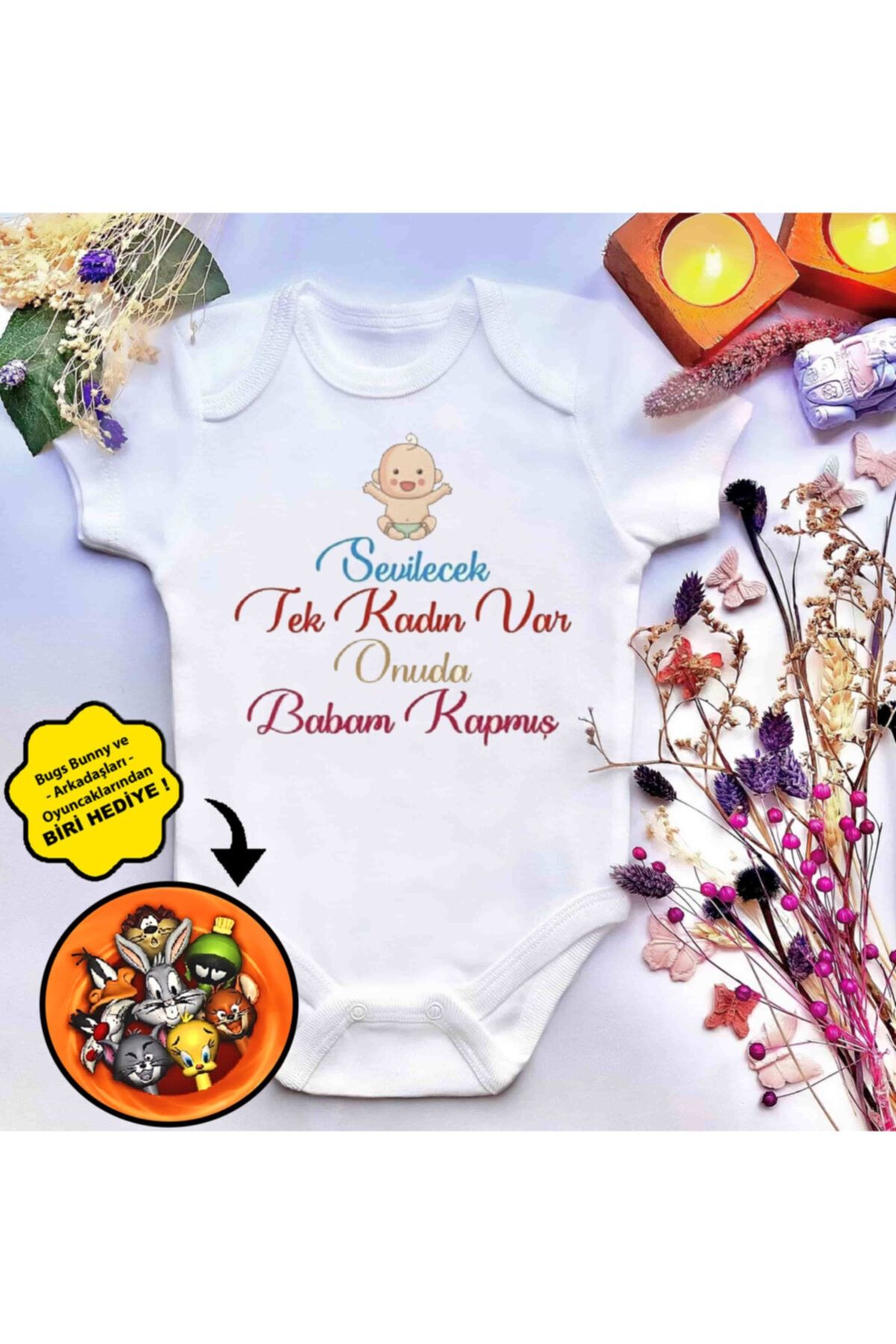 irembaby Unisex Bebek Baskılı Sevilecek Tek Kadın Var Onuda Babam Kapmış %100 Pamuklu Çıtçıtlı Body Zıbın