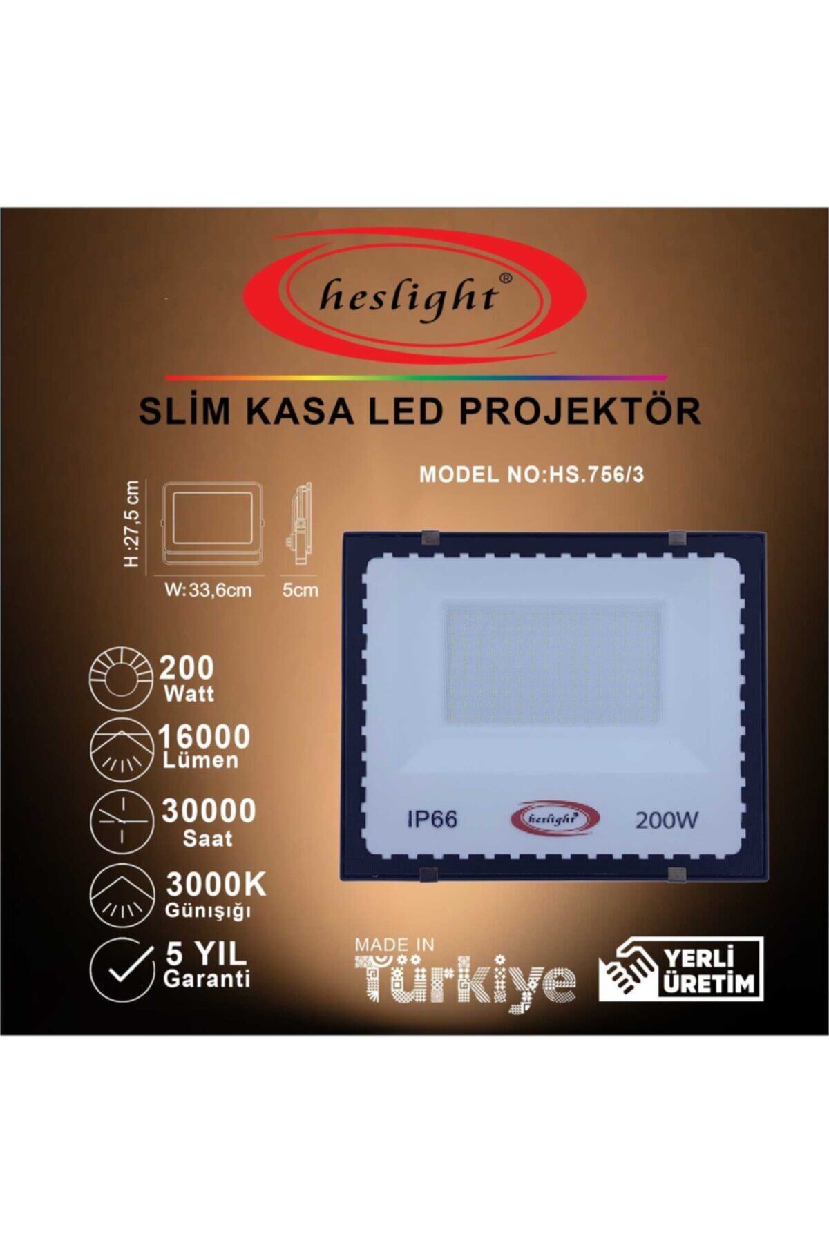 HESLIGHT Hs.756/3 200w Smd Led Projektör Slim Kasa 3000k Günışığı