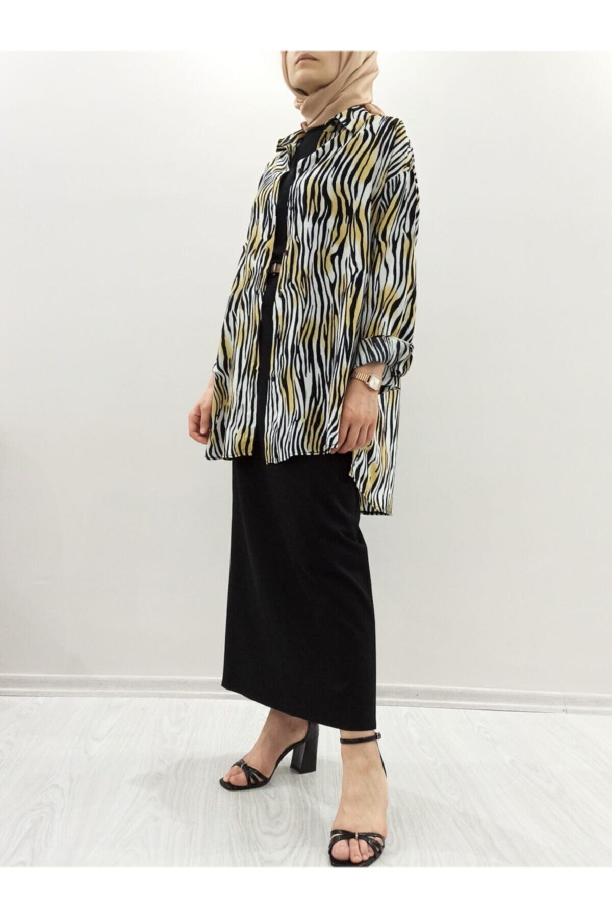 Hotfashion 90's Model Desenli Oversize Gömlek Tunik
