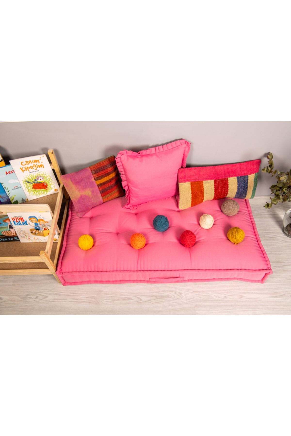 Purple Turtle Textile Fransız Tarzı  El Işçiliği Yer Minderi, Organik Bebek Yatağı, French Mattress 60 x120 cm Pembe