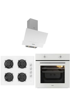 Beyaz Cam Ankastre Set (3480 PUSH BUTON DAVLUMBAZ - ACO5601W02 OCAK - AEF6601W04 FIRIN) Image 0