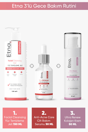 Yüz Temizleme Jeli 150 ML, Anti-Acne Serum ML, Kolajen Krem 50 ML 3’lü Set Image 0