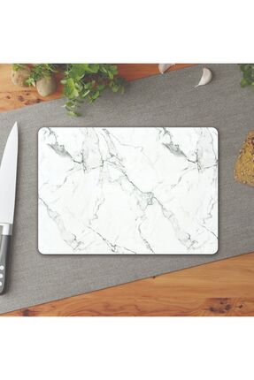 Cam Kesme Tahtası | Beyaz Mermer Desen 25x35 Image 0